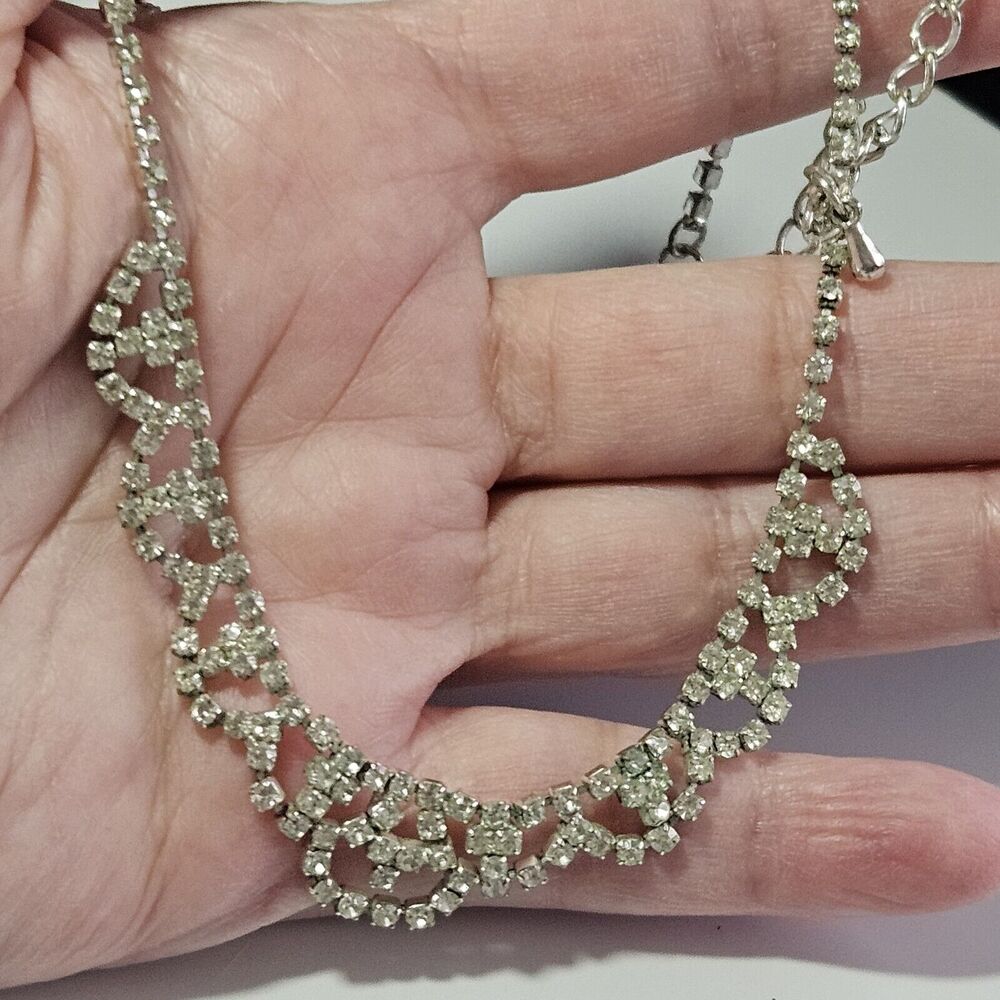 Silver Tone Rhinestone Swag Scoop Necklace